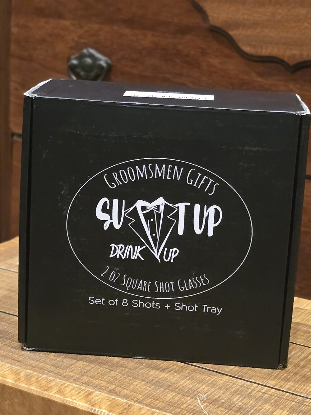 Groomsmen Gifts Shot Glass Set of 8 with Wooden Serving Tray | 2 oz Square Shot